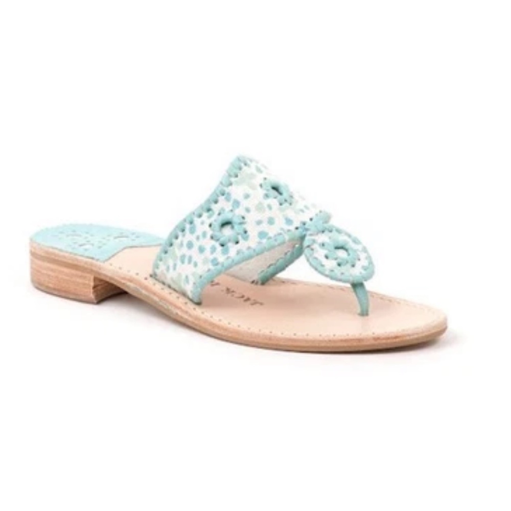 JACK ROGERS x QUADRILLE Navajo Sandals Leather Fabric Teal Blue 9 Pre-Owned